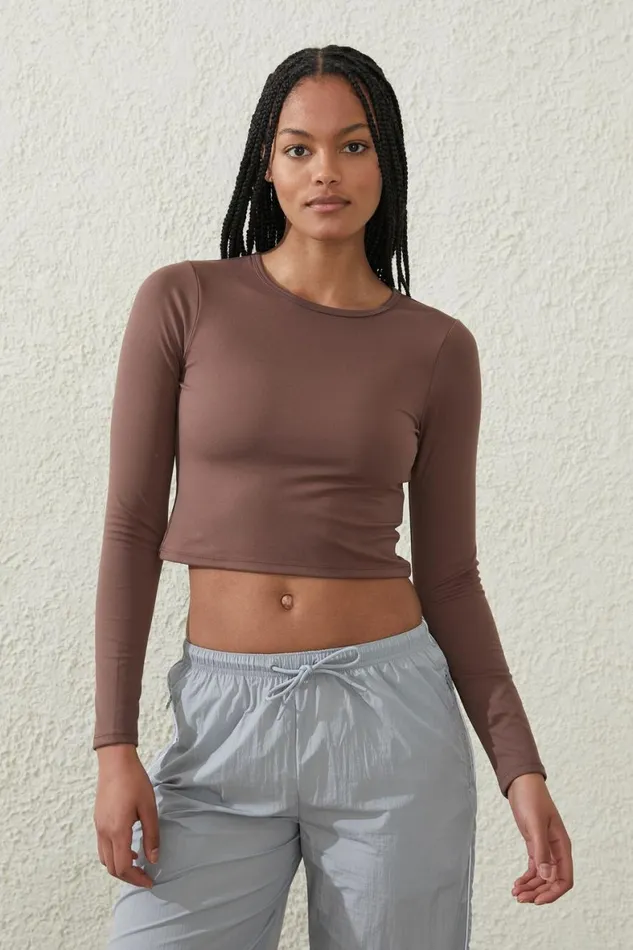 Women Tops Cotton On Ultra Soft Fitted Long Sleeve Top Deep Taupe