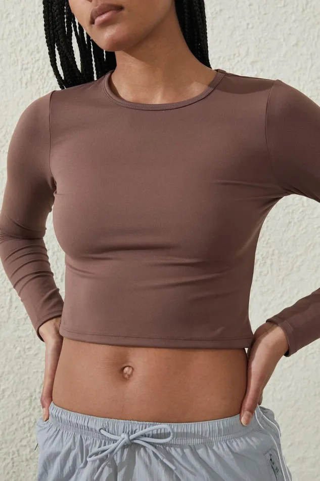 Women Tops Cotton On Ultra Soft Fitted Long Sleeve Top Deep Taupe