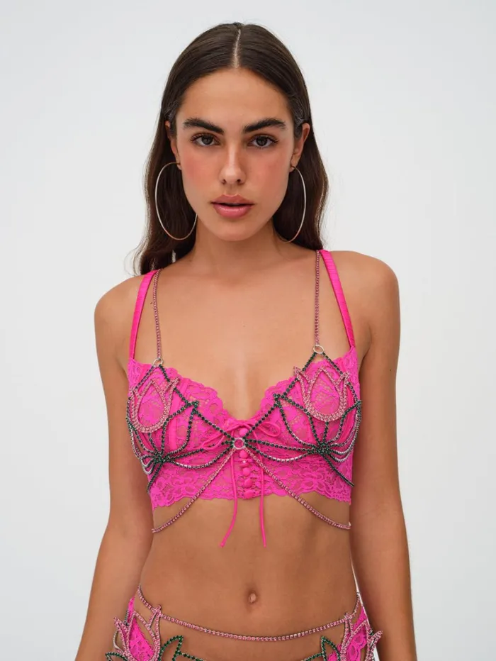 Women Tulip Rhinestone Bralette Pink For Love and Lemons Tops