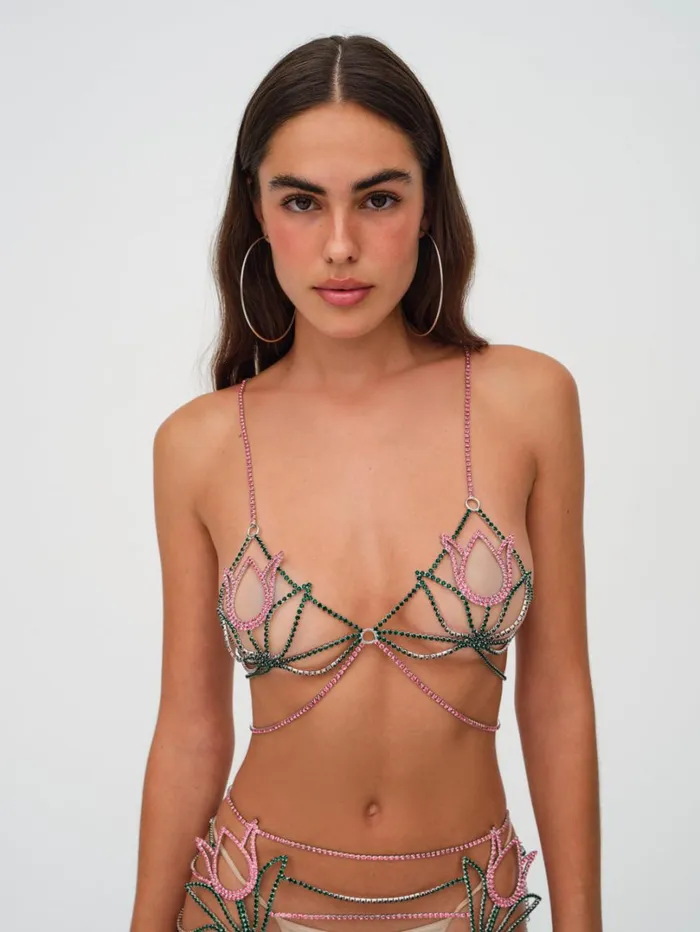 Women Tulip Rhinestone Bralette Pink For Love and Lemons Tops Women Tulip Rhinestone Bralette Pink For Love and Lemons Tops