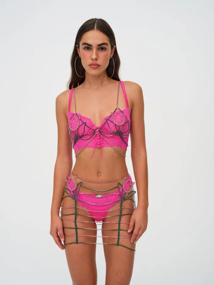 Women Tulip Rhinestone Bralette Pink For Love and Lemons Tops Women Tulip Rhinestone Bralette Pink For Love and Lemons Tops