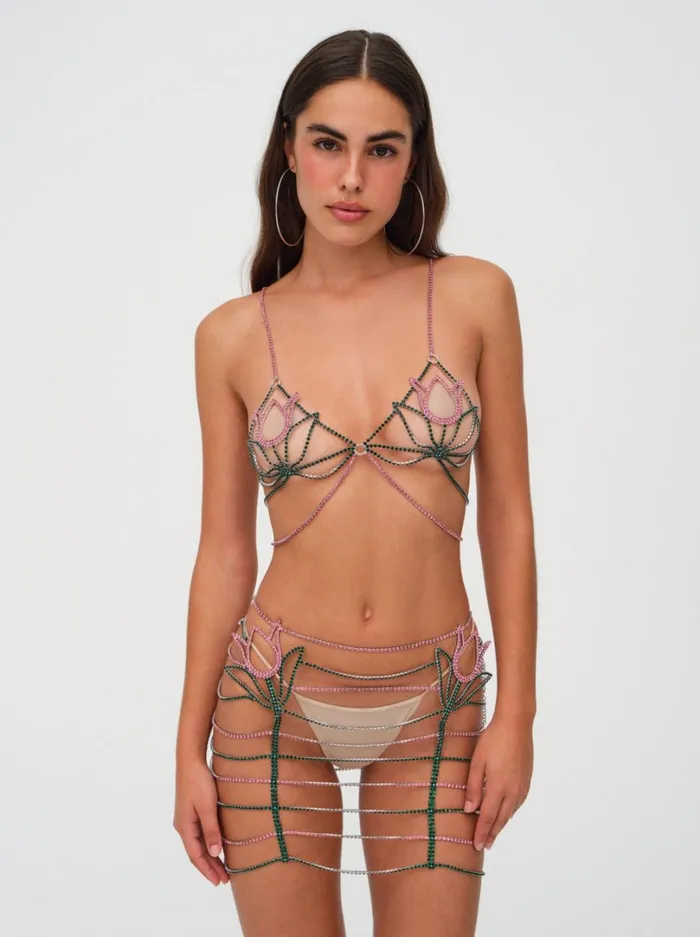 Women Tulip Rhinestone Bralette Pink For Love and Lemons Tops Women Tulip Rhinestone Bralette Pink For Love and Lemons Tops