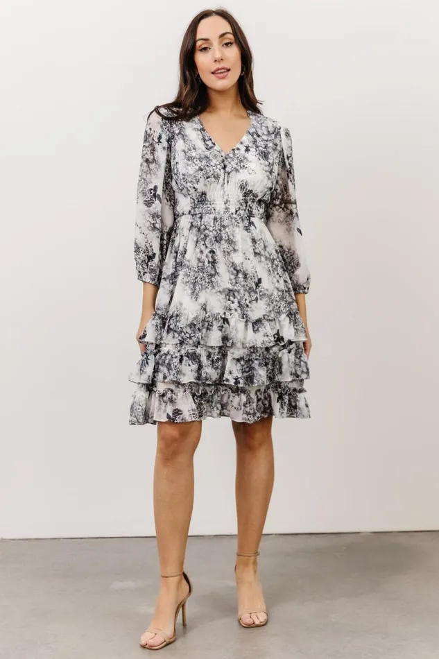 Women Tylene Ruffle Mini Dress Dark Slate Floral Baltic Born Short Dresses