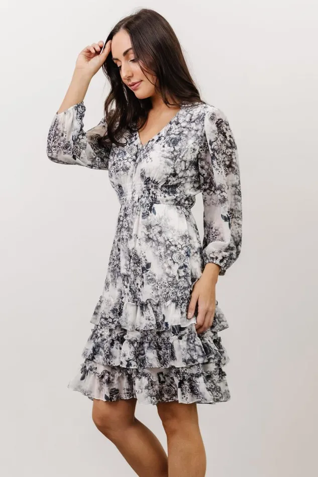 Women Tylene Ruffle Mini Dress Dark Slate Floral Baltic Born Short Dresses