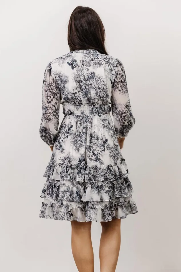 Women Tylene Ruffle Mini Dress Dark Slate Floral Baltic Born Short Dresses