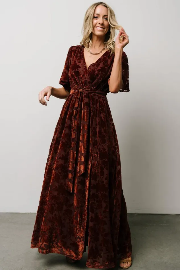 Women Uma Velvet Maxi Dress Copper Floral Baltic Born Bump Friendly
