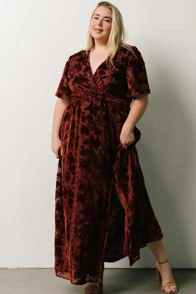 Women Uma Velvet Maxi Dress Copper Floral Baltic Born Bump Friendly Women Uma Velvet Maxi Dress Copper Floral Baltic Born Bump Friendly