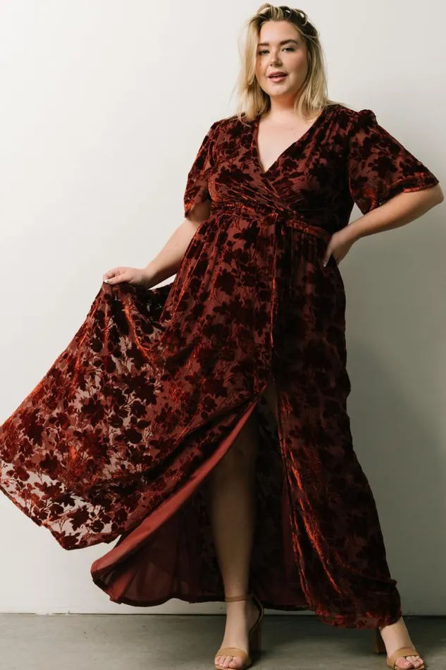 Women Uma Velvet Maxi Dress Copper Floral Baltic Born Bump Friendly Women Uma Velvet Maxi Dress Copper Floral Baltic Born Bump Friendly