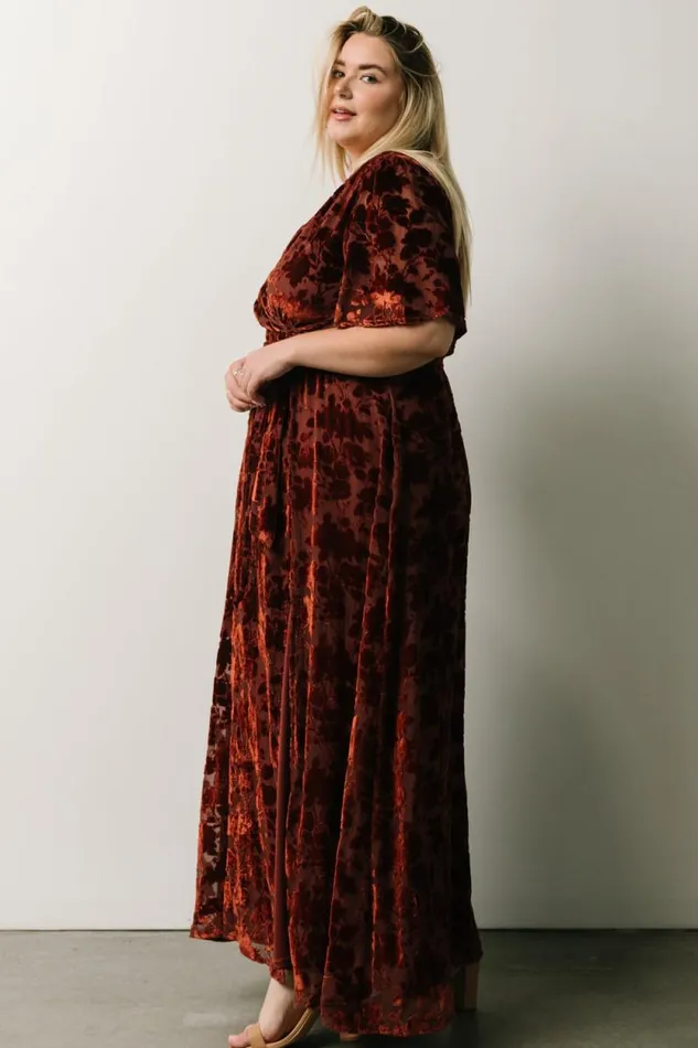 Women Uma Velvet Maxi Dress Copper Floral Baltic Born Bump Friendly Women Uma Velvet Maxi Dress Copper Floral Baltic Born Bump Friendly