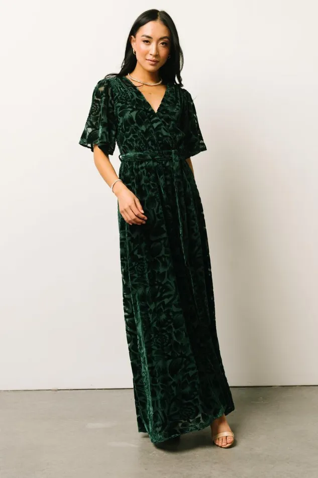 Women Uma Velvet Maxi Dress Dark Green Baltic Born Bump Friendly
