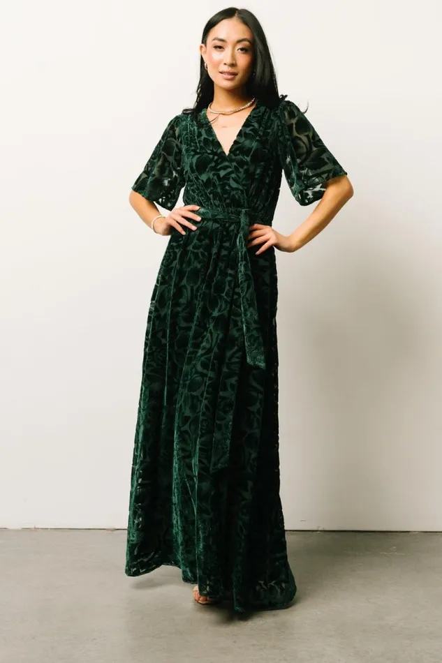 Women Uma Velvet Maxi Dress Dark Green Baltic Born Bump Friendly Women Uma Velvet Maxi Dress Dark Green Baltic Born Bump Friendly