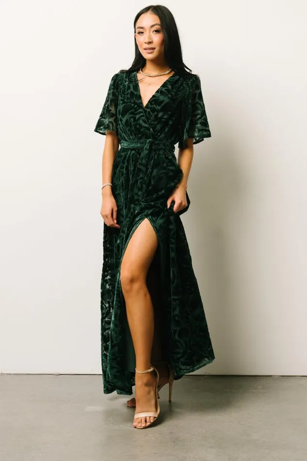 Women Uma Velvet Maxi Dress Dark Green Baltic Born Bump Friendly Women Uma Velvet Maxi Dress Dark Green Baltic Born Bump Friendly