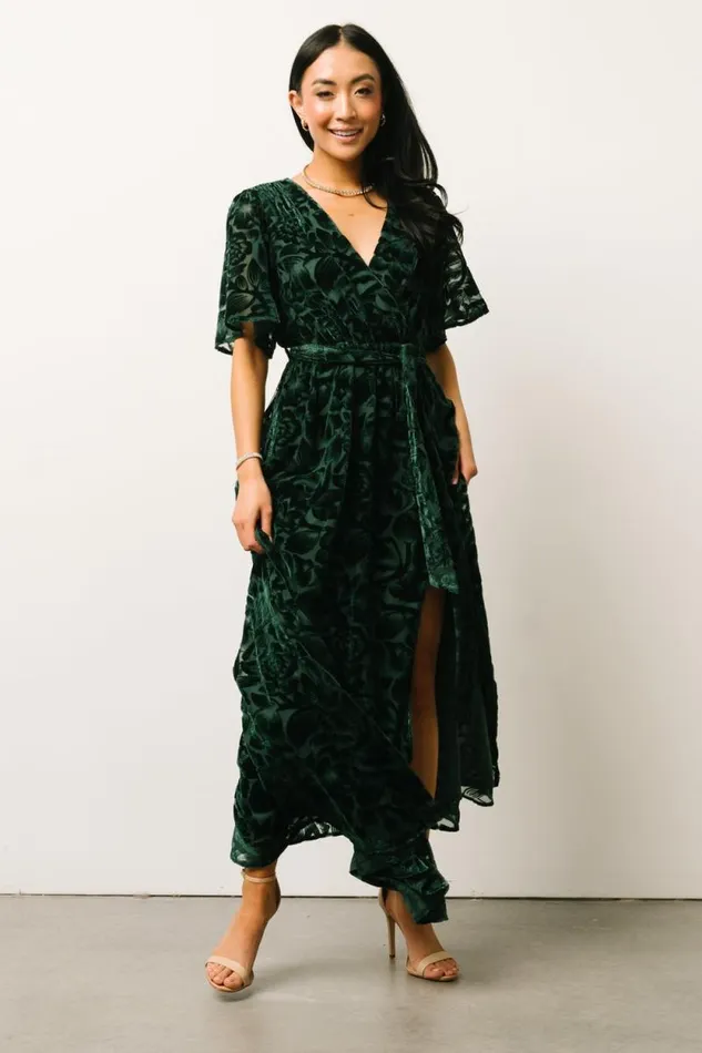 Women Uma Velvet Maxi Dress Dark Green Baltic Born Bump Friendly Women Uma Velvet Maxi Dress Dark Green Baltic Born Bump Friendly