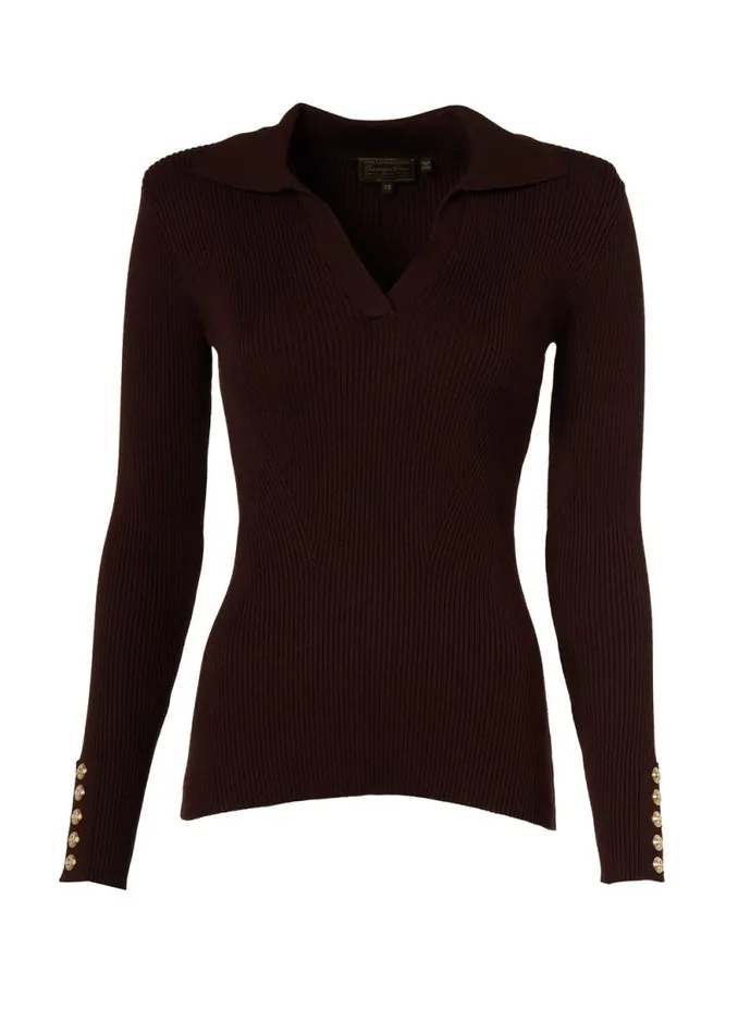 Women VNeck Rib Top Chocolate Holland Cooper Knitwear Women VNeck Rib Top Chocolate Holland Cooper Knitwear