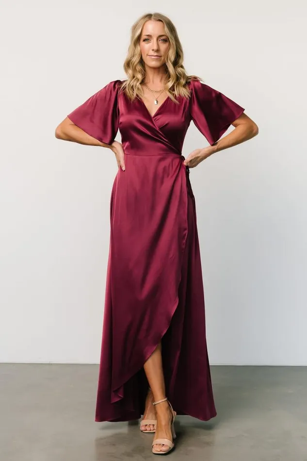 Women Vara Satin Maxi Wrap Dress Mulberry Baltic Born Maxi Dresses
