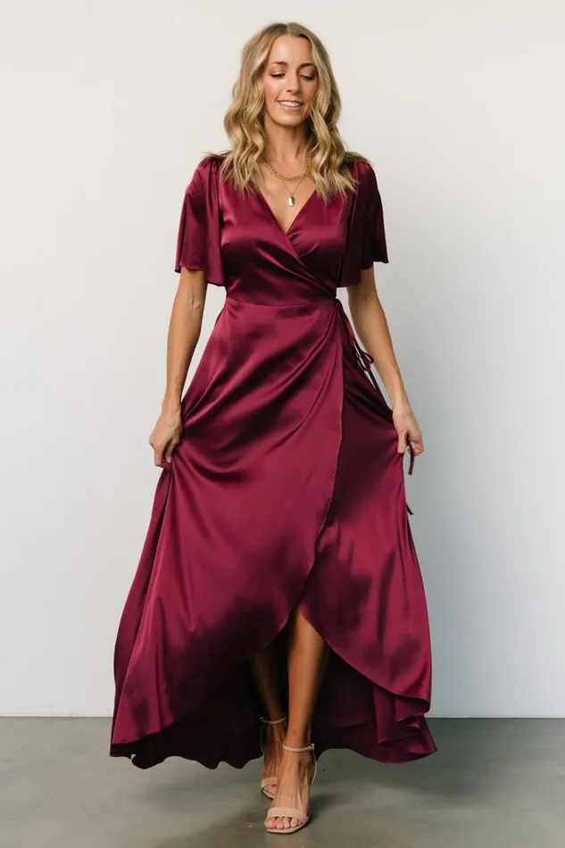 Women Vara Satin Maxi Wrap Dress Mulberry Baltic Born Maxi Dresses Women Vara Satin Maxi Wrap Dress Mulberry Baltic Born Maxi Dresses