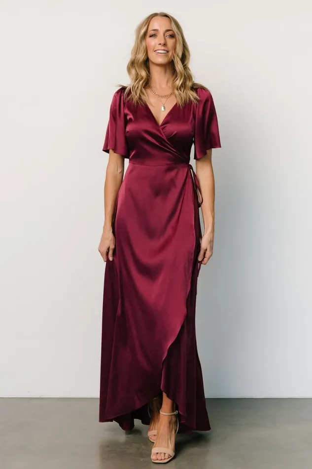 Women Vara Satin Maxi Wrap Dress Mulberry Baltic Born Maxi Dresses Women Vara Satin Maxi Wrap Dress Mulberry Baltic Born Maxi Dresses