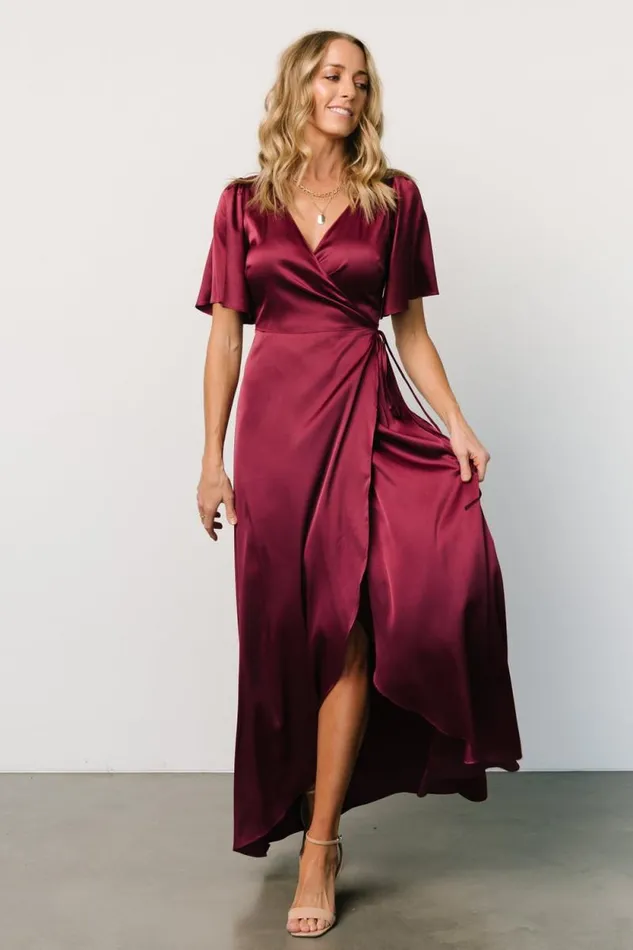 Women Vara Satin Maxi Wrap Dress Mulberry Baltic Born Maxi Dresses Women Vara Satin Maxi Wrap Dress Mulberry Baltic Born Maxi Dresses