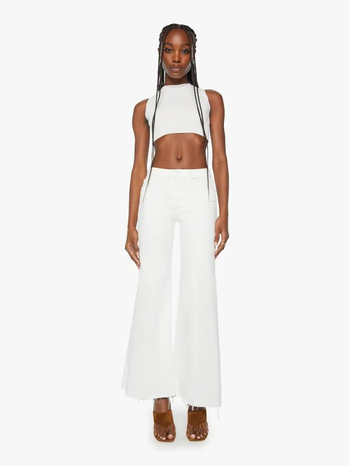 Women Wide Leg Mother Denim The Roller Fray White