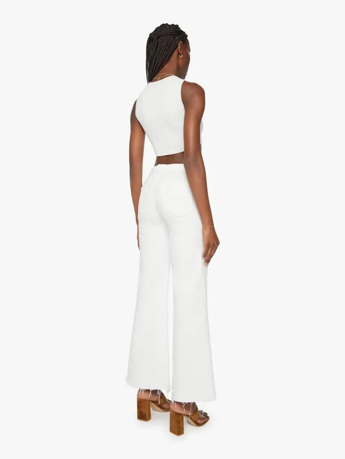 Women Wide Leg Mother Denim The Roller Fray White