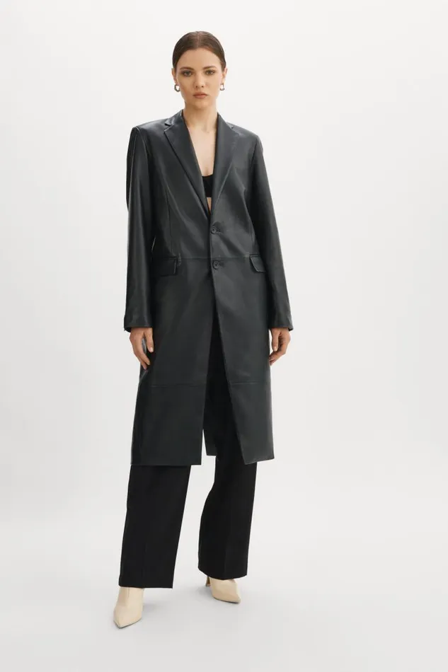 Women WILHELMINA Leather Trench Black LAMARQUE Trench Coats