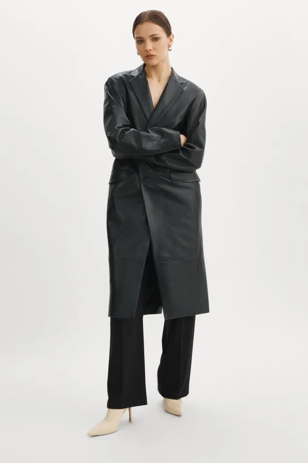 Women WILHELMINA Leather Trench Black LAMARQUE Trench Coats