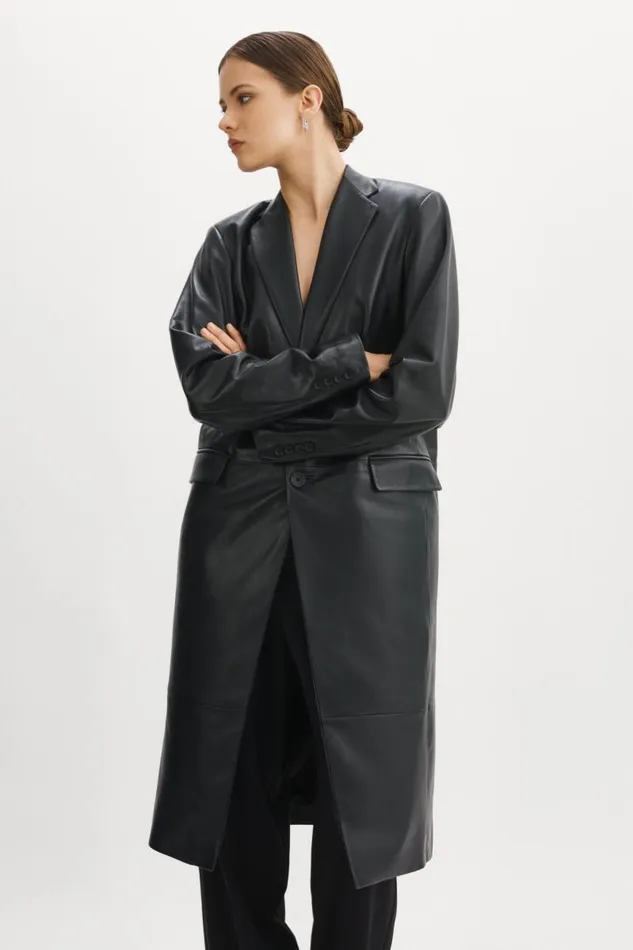 Women WILHELMINA Leather Trench Black LAMARQUE Trench Coats