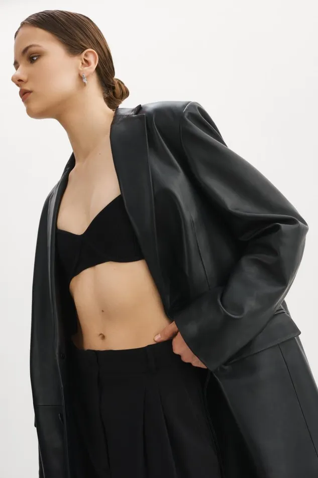 Women WILHELMINA Leather Trench Black LAMARQUE Trench Coats