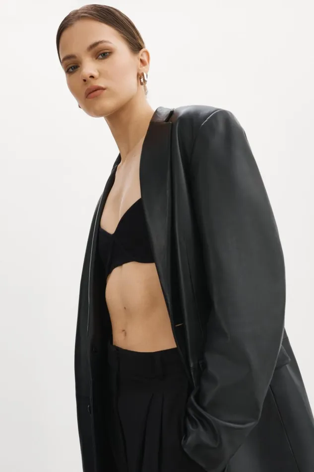 Women WILHELMINA Leather Trench Black LAMARQUE Trench Coats