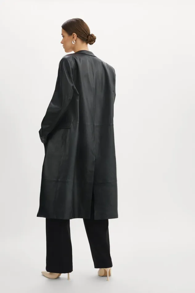 Women WILHELMINA Leather Trench Black LAMARQUE Trench Coats