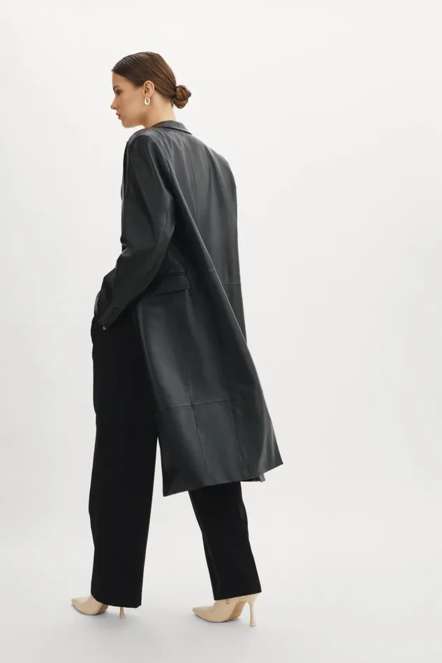 Women WILHELMINA Leather Trench Black LAMARQUE Trench Coats