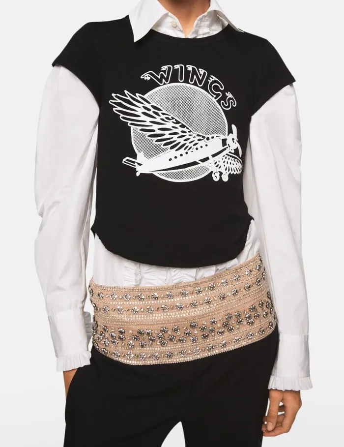 Women Wings Graphic Cotton Baby Tee Midnight Black Stella McCartney Sweatshirts And TShirts