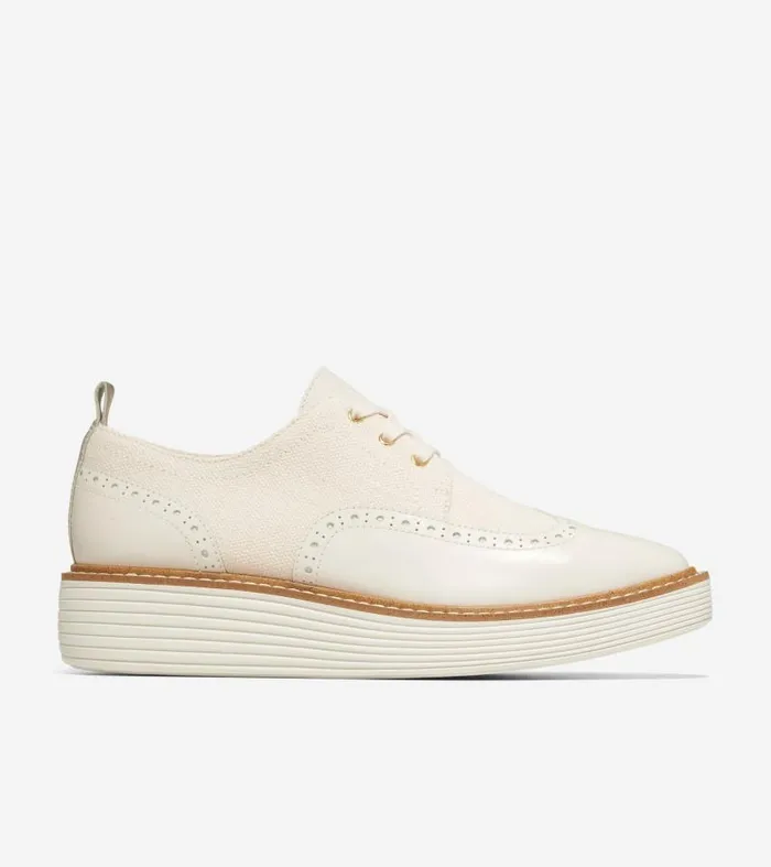 Women Women039s ORIGINALGRAND PLATFORM WINGTIP Beige Cole Haan Oxfords