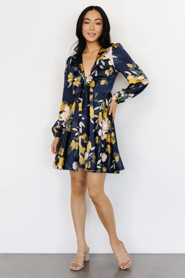 Women Woodbury Satin Mini Dress Navy Floral Baltic Born Short Dresses