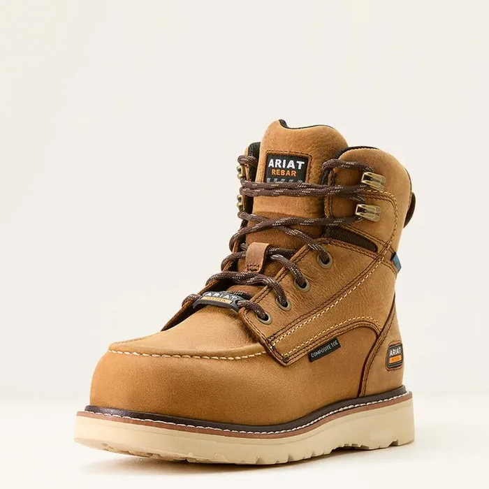 Women Work Boots and Shoes Ariat Rebar Wedge Moc Toe Waterproof Composite Toe Work Boot Antique Brown