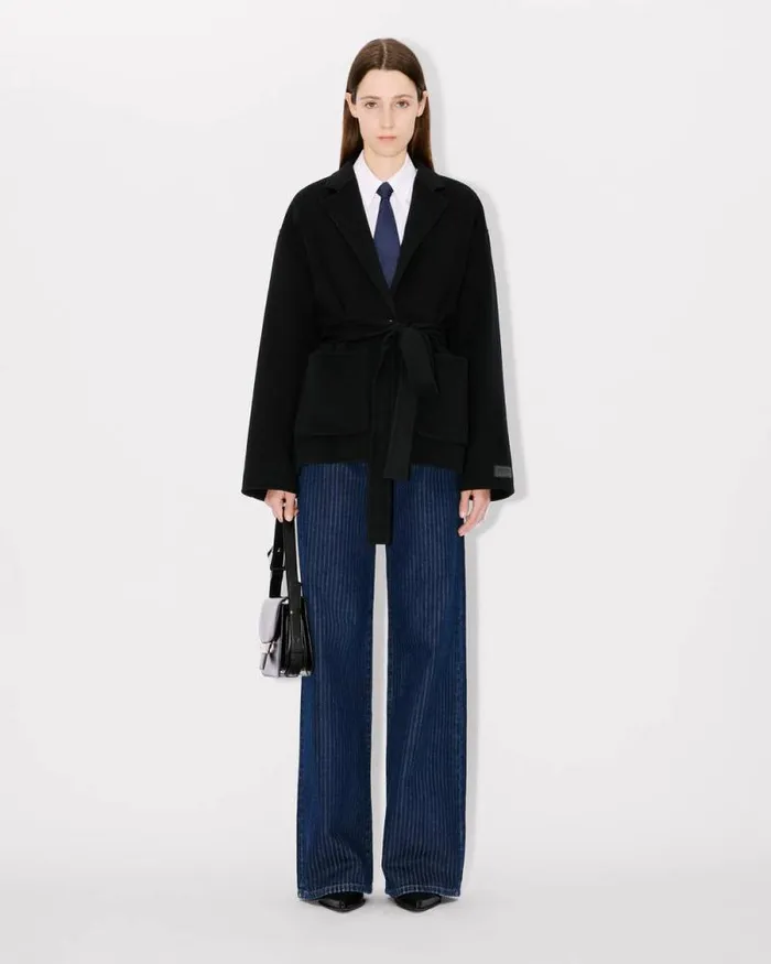 Women Workwear Belted Jacket In Wool And Cashmere Black Kenzo Jackets And Coats