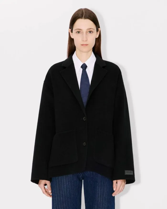 Women Workwear Belted Jacket In Wool And Cashmere Black Kenzo Jackets And Coats