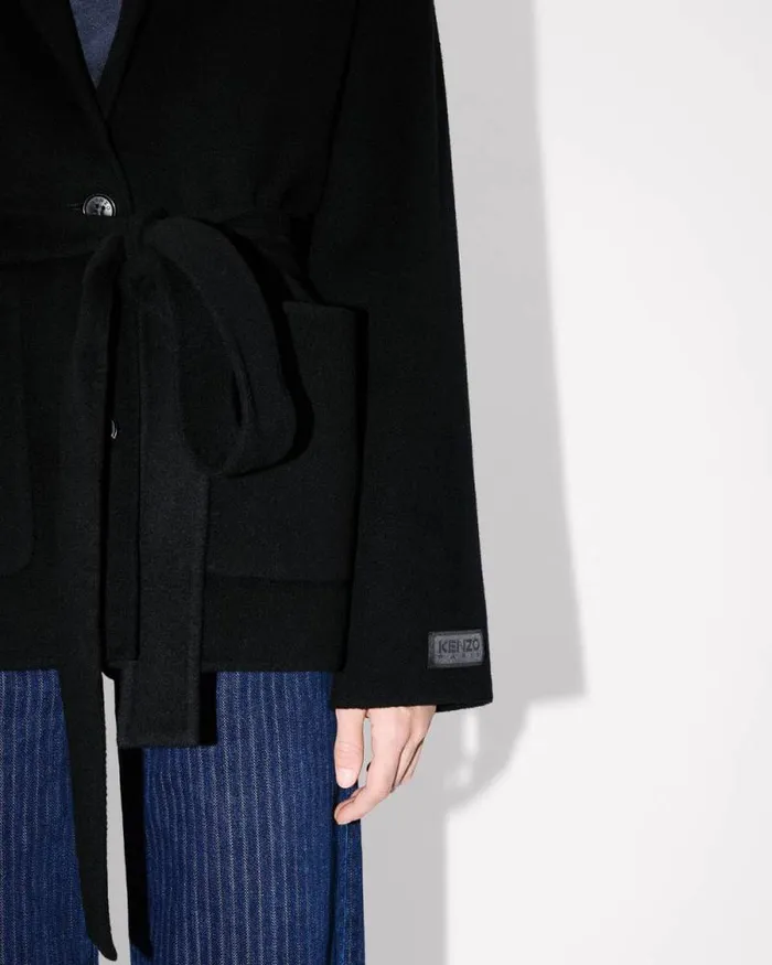Women Workwear Belted Jacket In Wool And Cashmere Black Kenzo Jackets And Coats
