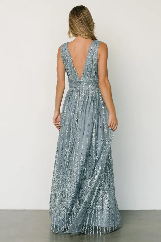Women Yvette Sequin Gown Slate Blue Baltic Born Embellished and Sequined
