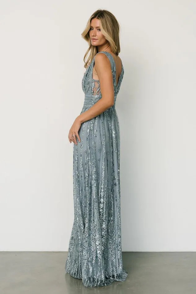 Women Yvette Sequin Gown Slate Blue Baltic Born Embellished and Sequined