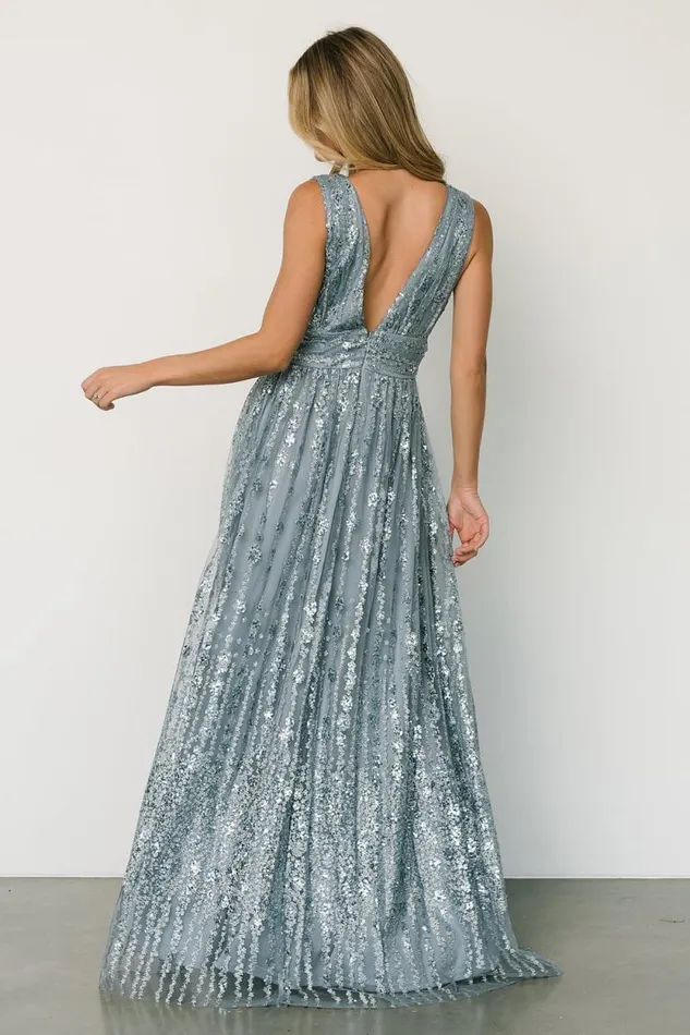 Women Yvette Sequin Gown Slate Blue Baltic Born Embellished and Sequined