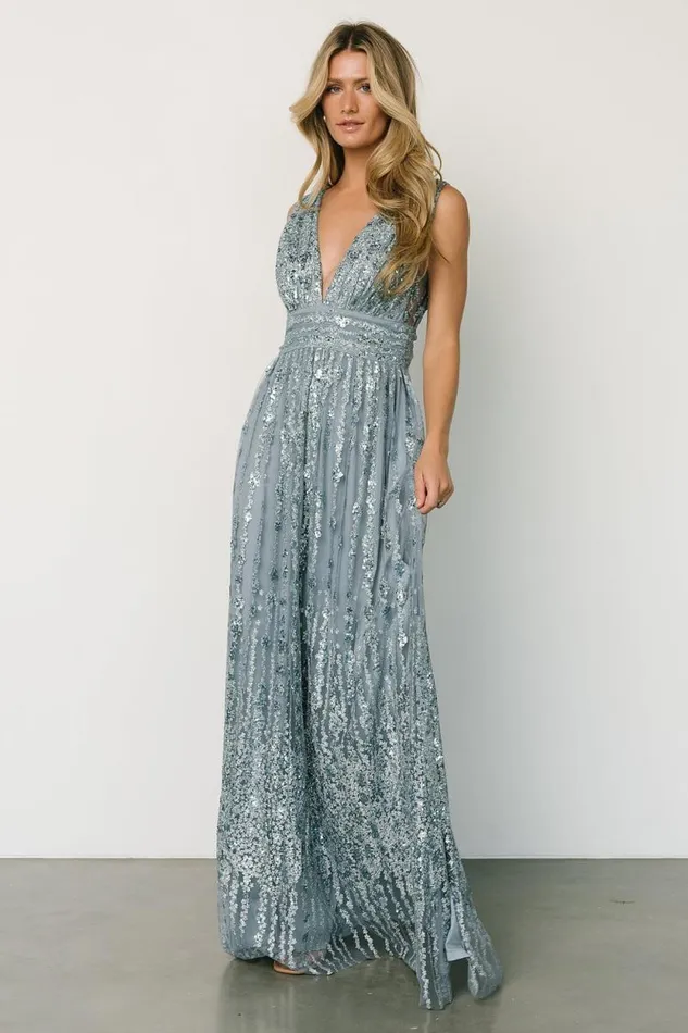 Women Yvette Sequin Gown Slate Blue Baltic Born Embellished and Sequined