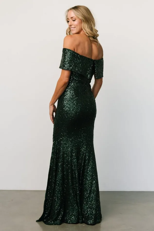 Women Yvonne Off Shoulder Sequin Gown Green Baltic Born Maxi Dresses Women Yvonne Off Shoulder Sequin Gown Green Baltic Born Maxi Dresses