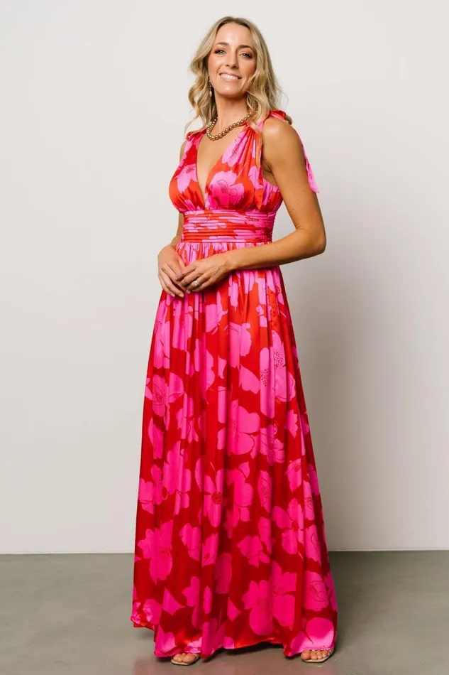 Women Zoe Tie Maxi Dress Red Pink Baltic Born Bump Friendly