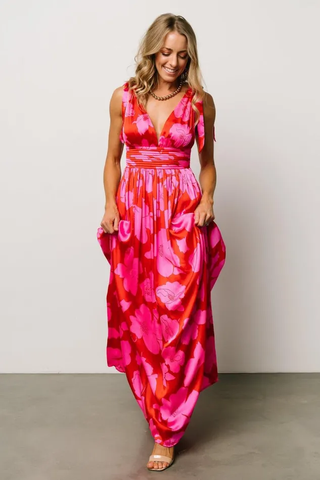 Women Zoe Tie Maxi Dress Red Pink Baltic Born Bump Friendly Women Zoe Tie Maxi Dress Red Pink Baltic Born Bump Friendly