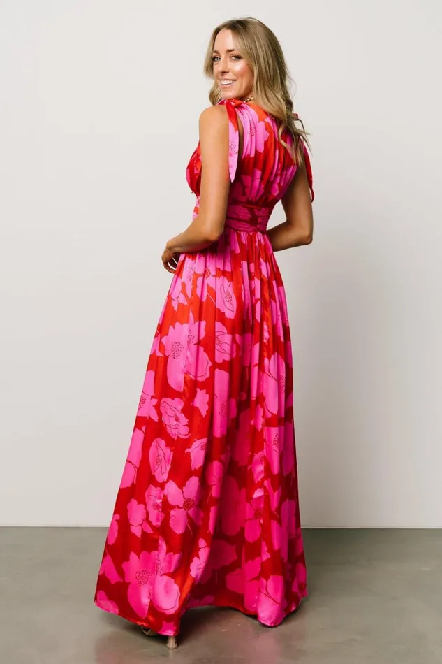 Women Zoe Tie Maxi Dress Red Pink Baltic Born Bump Friendly Women Zoe Tie Maxi Dress Red Pink Baltic Born Bump Friendly