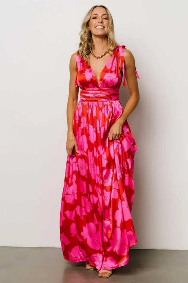 Women Zoe Tie Maxi Dress Red Pink Baltic Born Bump Friendly Women Zoe Tie Maxi Dress Red Pink Baltic Born Bump Friendly