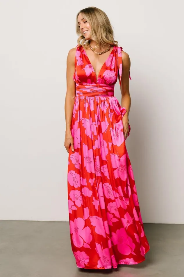 Women Zoe Tie Maxi Dress Red Pink Baltic Born Bump Friendly Women Zoe Tie Maxi Dress Red Pink Baltic Born Bump Friendly
