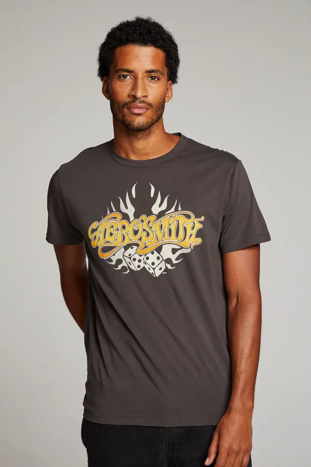 WomensMens Music Chaser Brand Aerosmith Flaming Skull Mens Tee