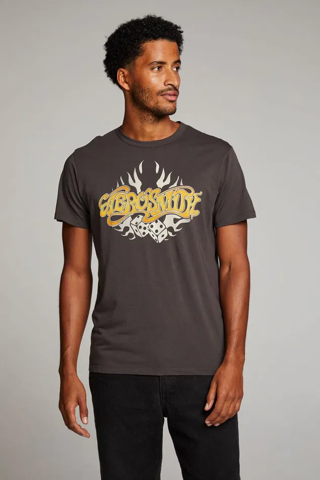 WomensMens Music Chaser Brand Aerosmith Flaming Skull Mens Tee